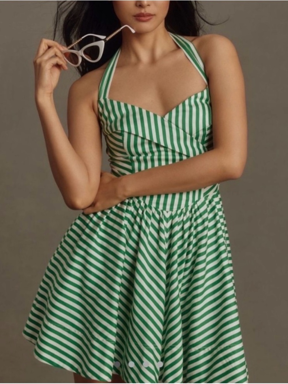 Anthropologie Green and White Striped Halter Mini Dress